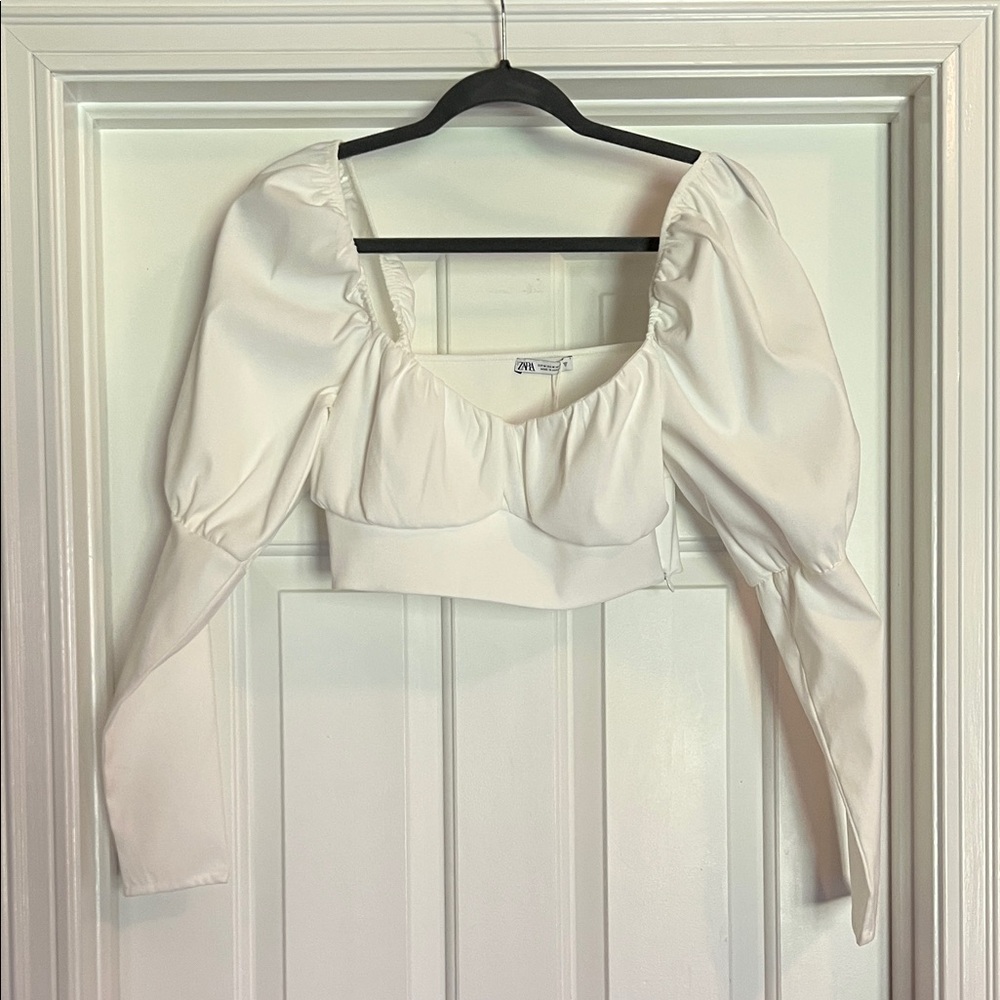 Zara White Puff Sleeve Blouse